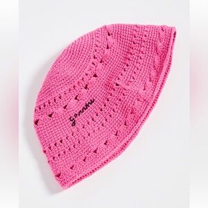 Ganni Cotton Crochet Bucket Hat Solid